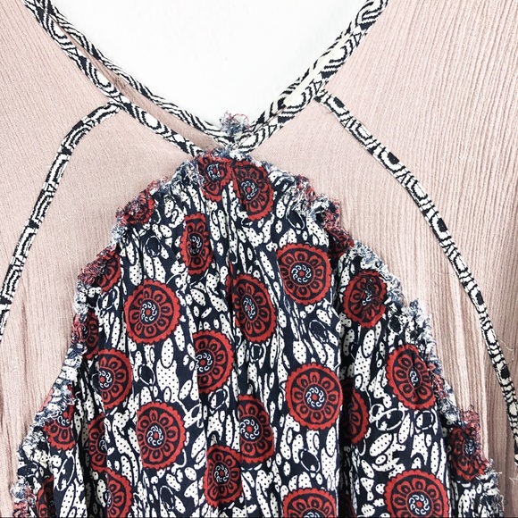 Umgee Mixed Pattern Printed Flowy Boho V-Neck Mini Dress - Picture 3 of 7